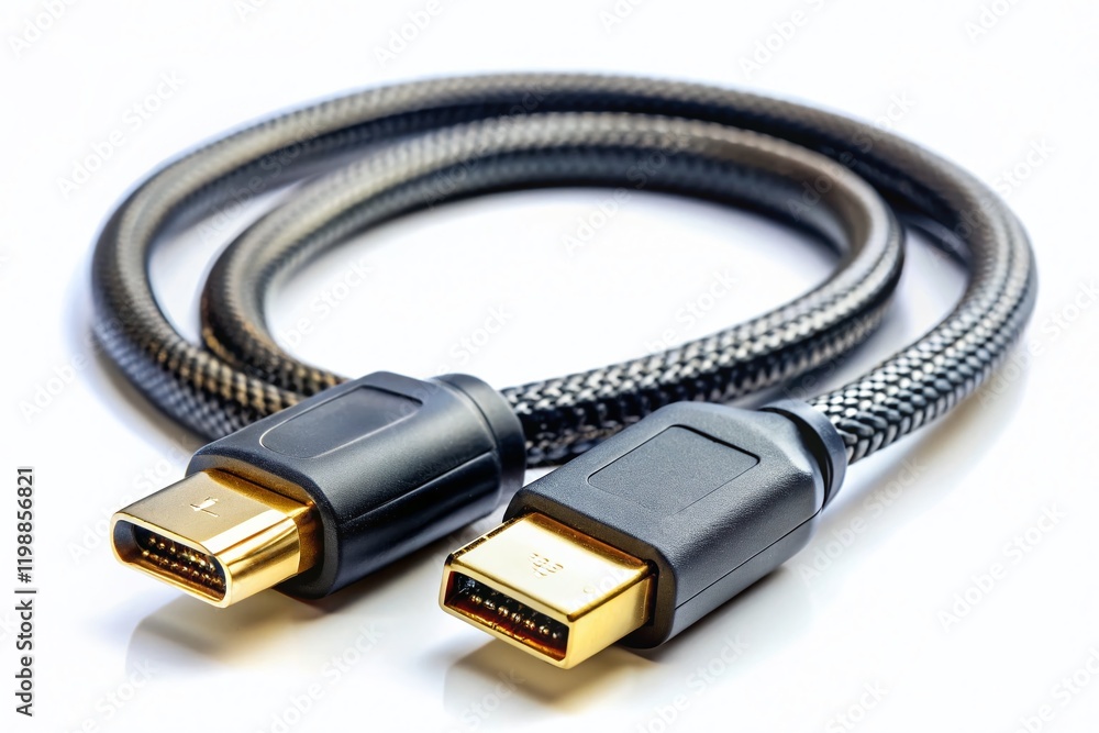 High-Resolution Image of HDMI Cable on White Background - Perfect for Tech Product Photography High-Resolution Image of HDMI Cable on White Background - Perfect for Tech Product Photography