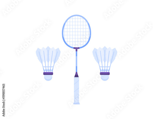 illustration of a badminton racket with two badminton shuttlecocks. sport. equipment, goods, objects. flat style design. element