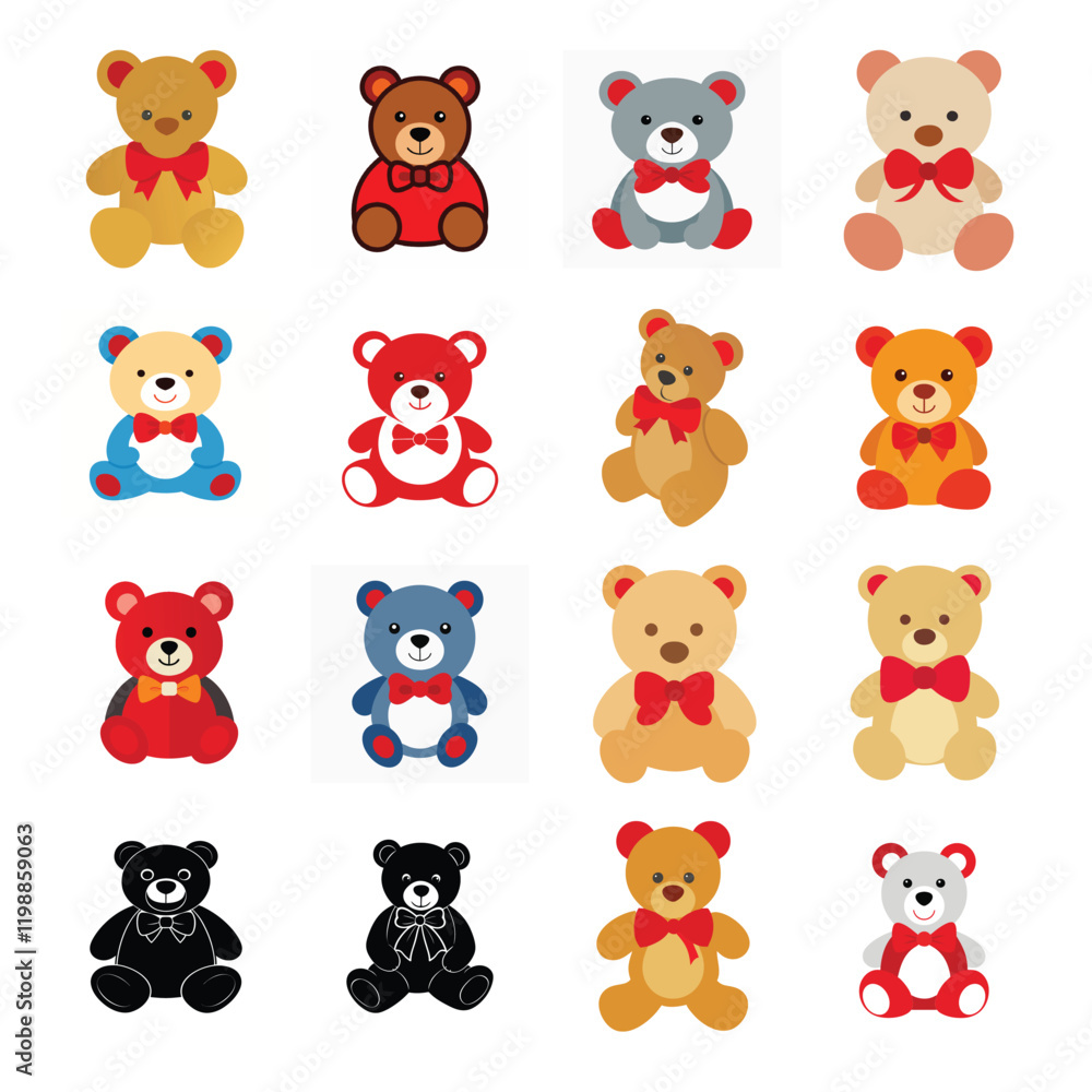 set of teddy bears vector with white background set of teddy bears vector with white background