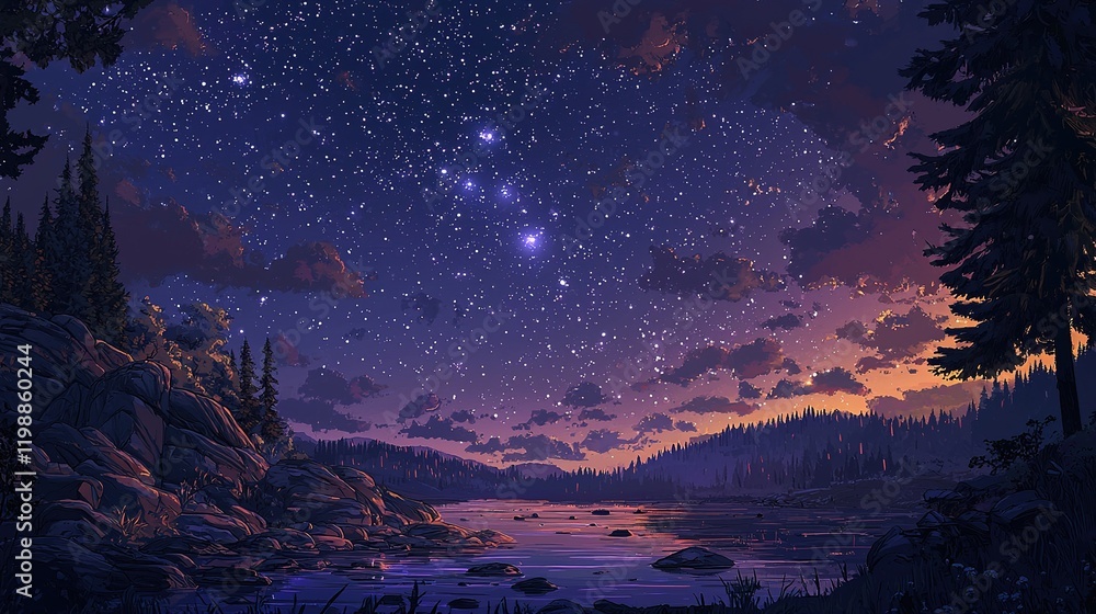 Naklejka premium Starry Night Lake