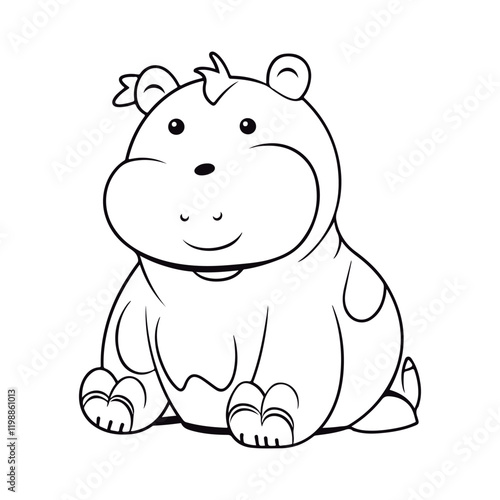 Coloring book for kids Hippopotamus kawai vector.