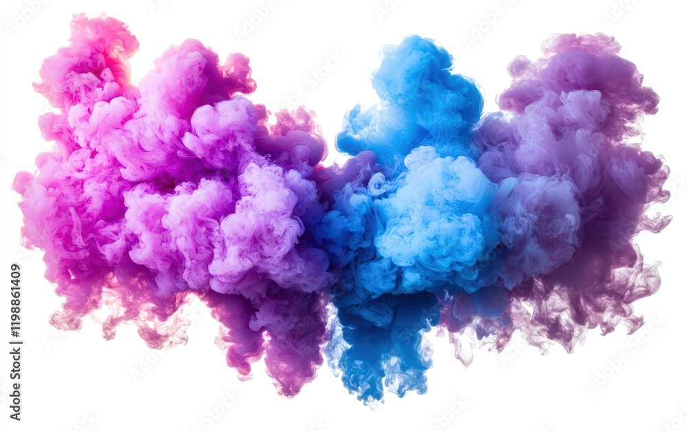 Fototapeta premium Abstract formation of blue and purple smoke clouds on a white background