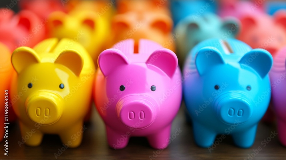 Obraz premium Colorful Piggy Banks Representing Savings and Financial Planning