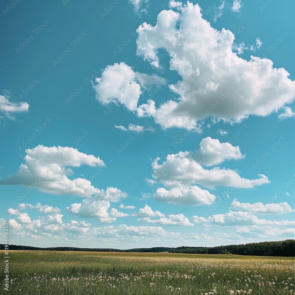 Summer Meadow Under a Blue Sky with Puffy Clouds Summer Meadow Under a Blue Sky with Puffy Clouds