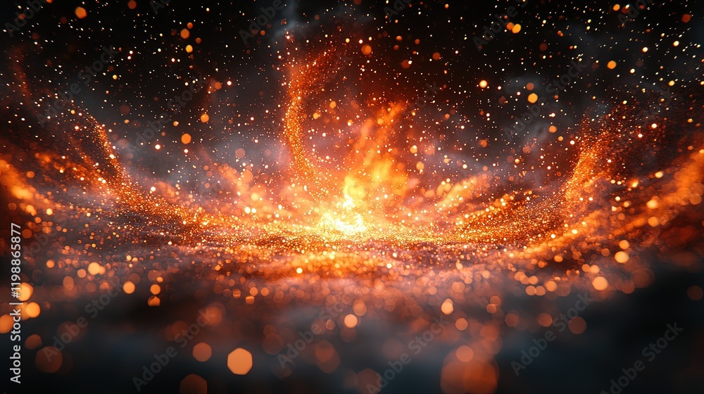 A vibrant cosmic scene filled with swirling orange and golden particles, resembling a galaxy. A vibrant cosmic scene filled with swirling orange and golden particles, resembling a galaxy.