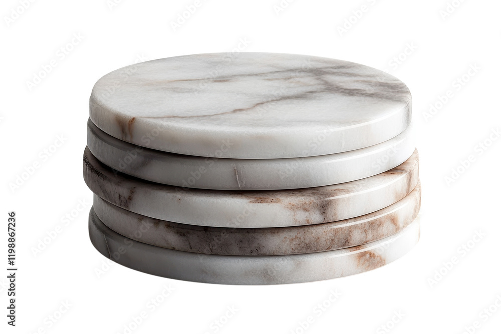 Obraz premium Decorative marble coasters stacked in a modern kitchen setting for elegant dining and drink presentation