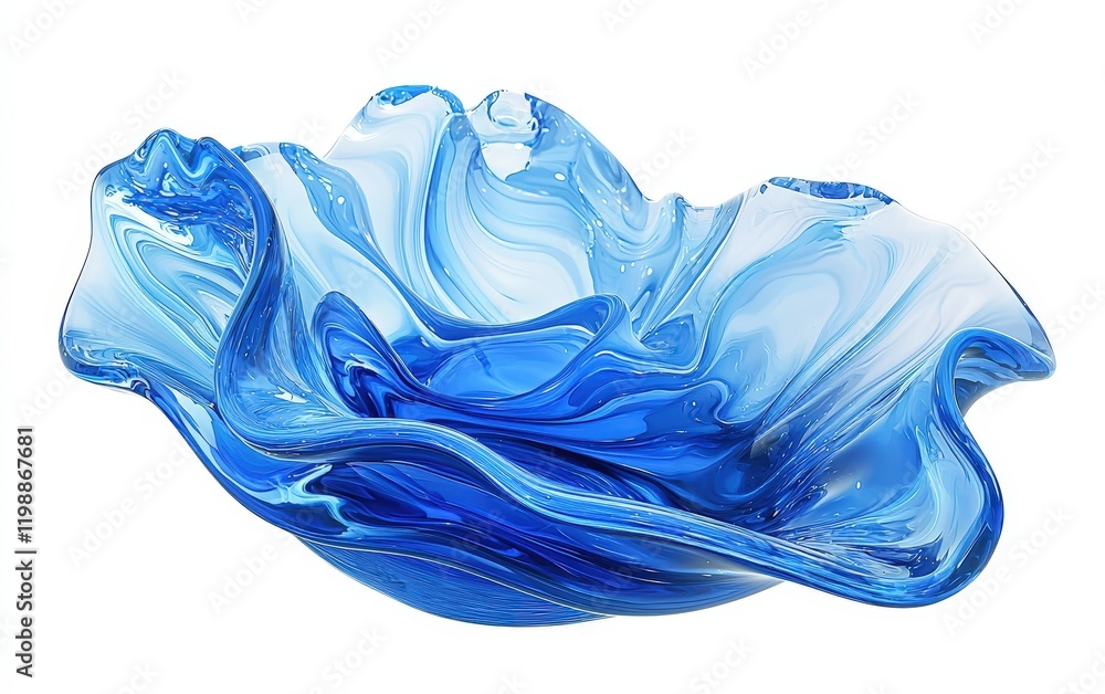 Vibrant blue paint drop dispersing in crystal-clear water, forming soft swirling patterns, on a white background Vibrant blue paint drop dispersing in crystal-clear water, forming soft swirling patterns, on a white background