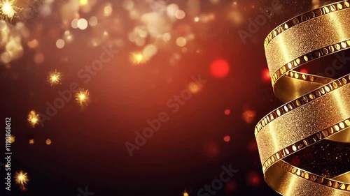 Gold film strip with sparkling lights creating a festive atmosphere for an award ceremony celebration