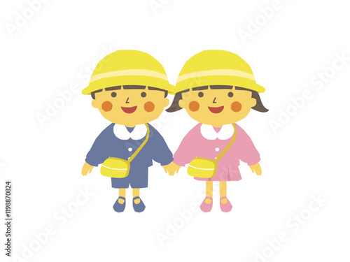 園服を着て手をつなぐ園児