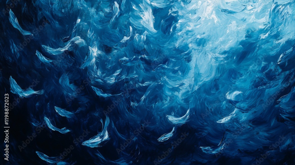 Abstract Oil Painting of Swirling Blue and White Colors Abstract Oil Painting of Swirling Blue and White Colors