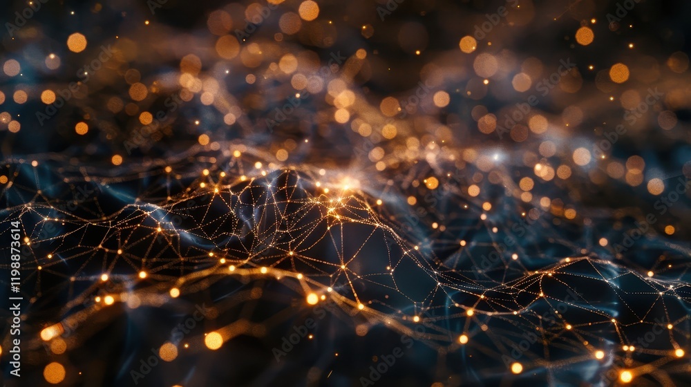 Obraz premium Network structure resembling brain or galaxy in artificial lighting representation.