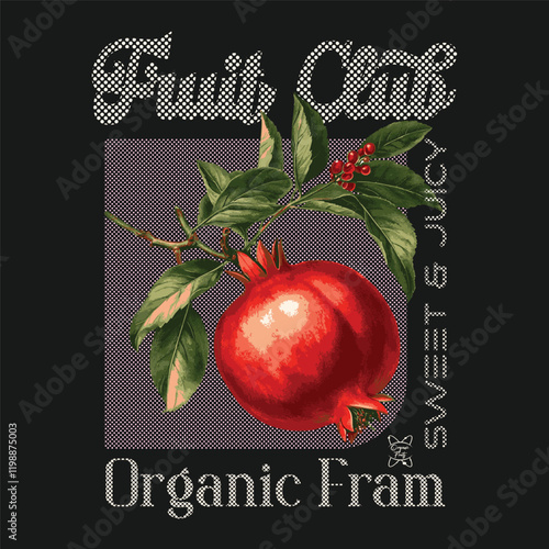 Hand sketch Pomegranate fruit artwork, Summer food poster design. Nature fruit club print design, Fresh pomegranate fruit print, Organic food artwork for for t-shirt, Fruit vintage t-shirt design
