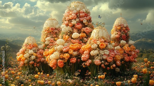 Wallpaper Mural A vibrant floral landscape with colorful blooms and whimsical structures resembling flowers. Torontodigital.ca