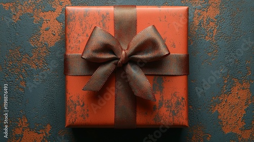 Wallpaper Mural A beautifully wrapped gift box with a ribbon on a textured surface. Torontodigital.ca
