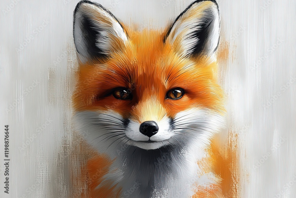 Fototapeta premium A detailed, artistic depiction of a fox, showcasing its vibrant fur and expressive eyes.