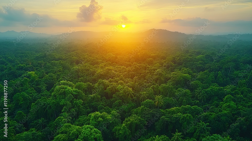 custom made wallpaper toronto digitalA breathtaking sunset over a lush green forest, highlighting nature's beauty and tranquility.