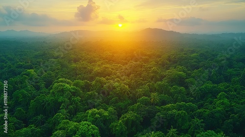 Wallpaper Mural A breathtaking sunset over a lush green forest, highlighting nature's beauty and tranquility. Torontodigital.ca