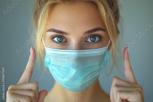 A close-up of a woman wearing a mask, emphasizing health and safety.