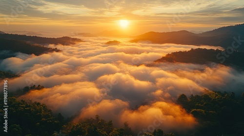 Wallpaper Mural A breathtaking sunrise over misty mountains, casting warm light on the clouds below. Torontodigital.ca