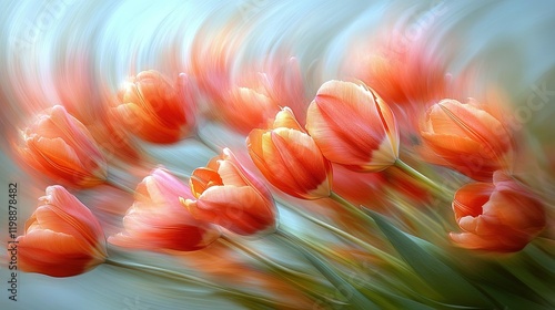 Wallpaper Mural A vibrant display of orange tulips swaying gently, conveying a sense of motion and beauty. Torontodigital.ca