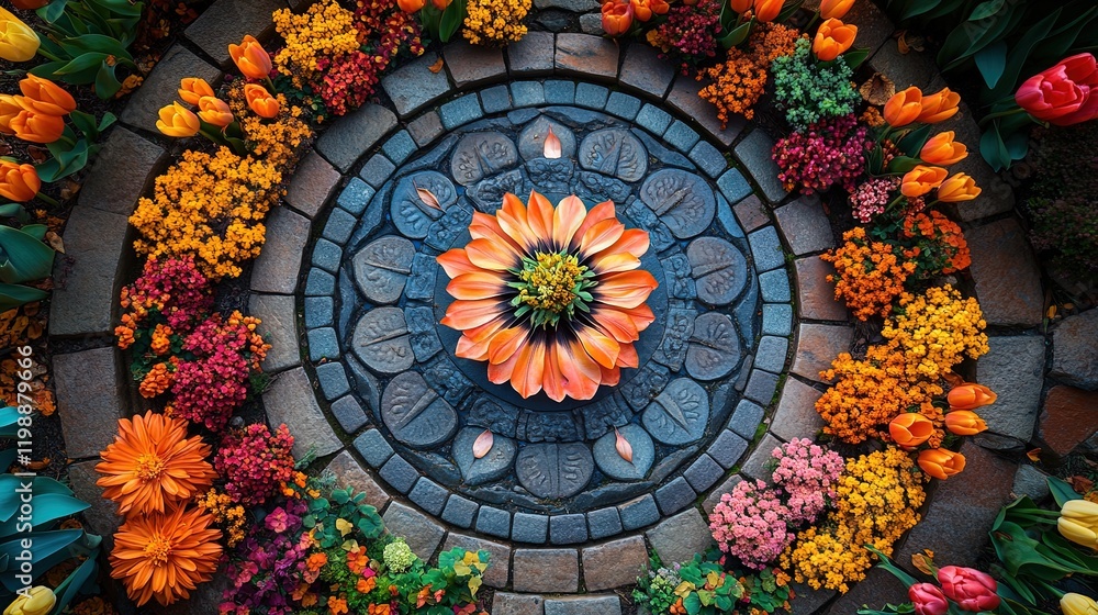 custom made wallpaper toronto digitalA vibrant floral arrangement in a circular pattern, showcasing various colorful flowers.