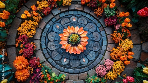 Wallpaper Mural A vibrant floral arrangement in a circular pattern, showcasing various colorful flowers. Torontodigital.ca