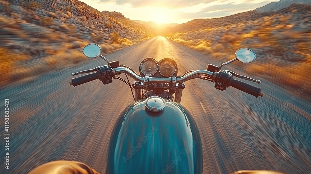 custom made wallpaper toronto digitalA motorcycle view on a winding road at sunset, capturing a sense of adventure and freedom.