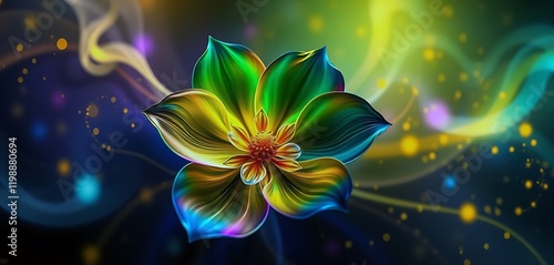 A digitally rendered flower with multicolored petals. photo