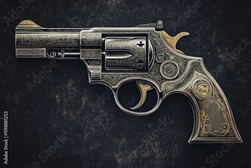 Close-up of a silver revolver against a black background photo