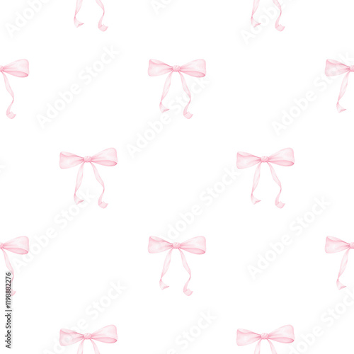 cute festive bows. Watercolor seamless pattern for birthday, valentine's day, mother's day, Christmas. Background for textile and wrapping paper