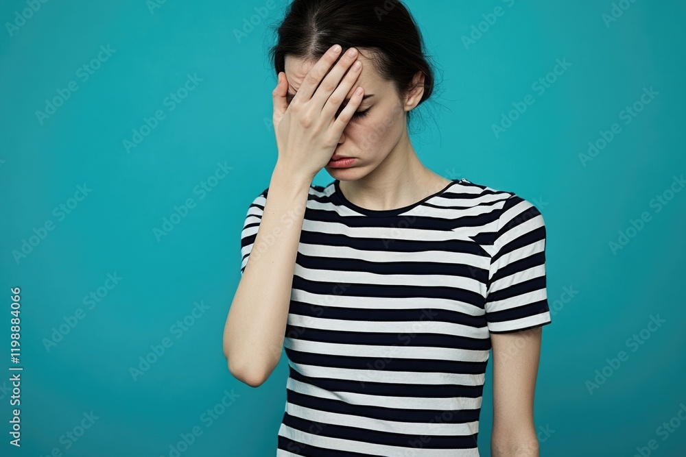 A person hiding their face, possibly due to embarrassment or shame A person hiding their face, possibly due to embarrassment or shame