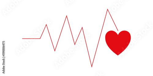 Red heart with electrocardiogram line on white background. Minimalistic medical or love themed concept illustration.
