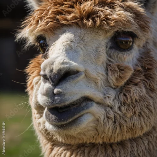 Fototapeta samoprzylepna Close Up of a llama looking straight ahead.Look here.Wielbłąd.