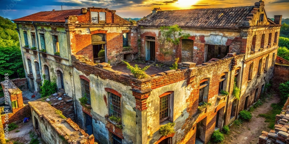 Fototapeta premium Abandoned Old Building Facade - Architectural Photography AI Art