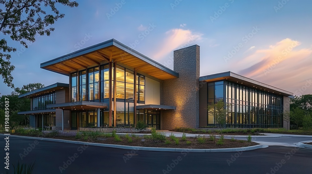 Obraz premium Modern Eco-Friendly Animal Hospital Exterior View