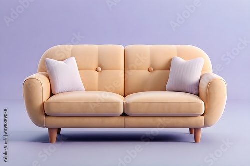 Orange sofa isolated on solid color background. 
