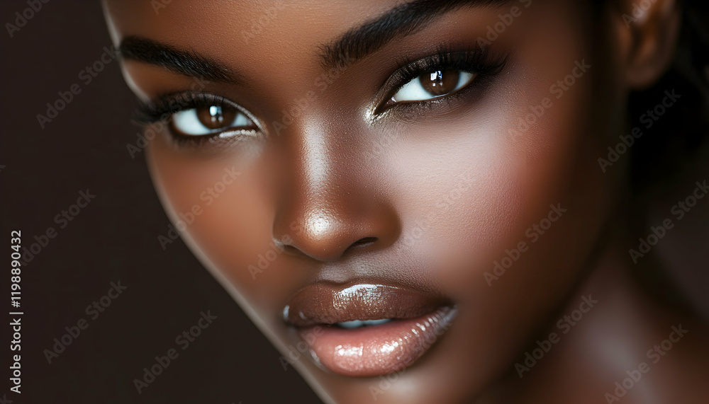 Stunning close-up of a model with flawless makeup and radiant skin in soft lighting - Stunning close-up of a model with flawless makeup and radiant skin in soft lighting -