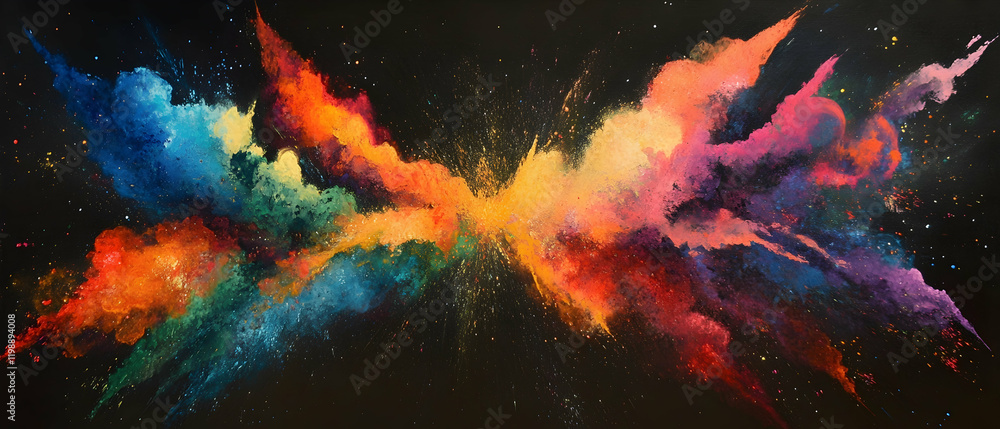 Vibrant explosion of colorful powder creating a dazzling display of colors against a black background - Vibrant explosion of colorful powder creating a dazzling display of colors against a black background -