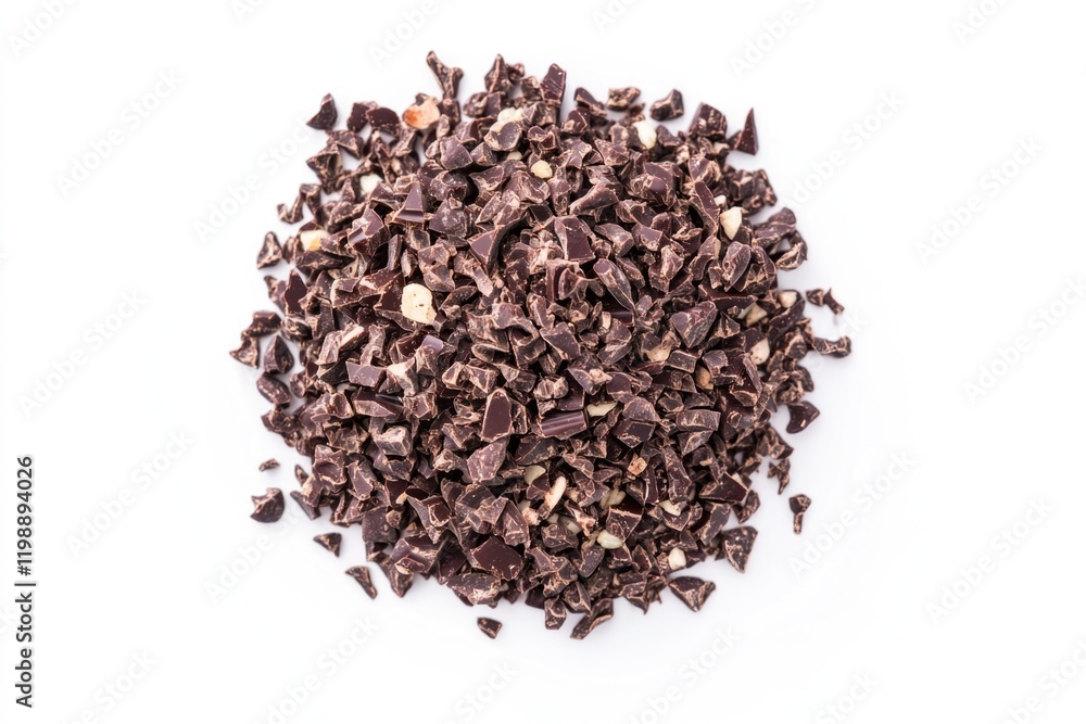 A pile of chocolate chips on a white surface A pile of chocolate chips on a white surface