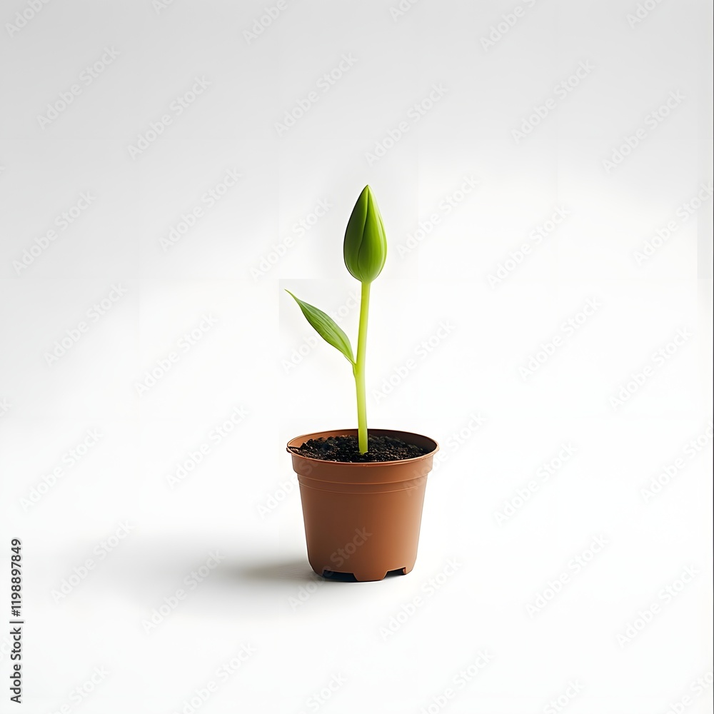 A single green plant sprouting from a brown pot, symbolizing growth and nature. A single green plant sprouting from a brown pot, symbolizing growth and nature.