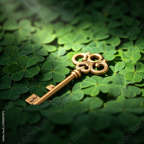 golden keys on a green background photo