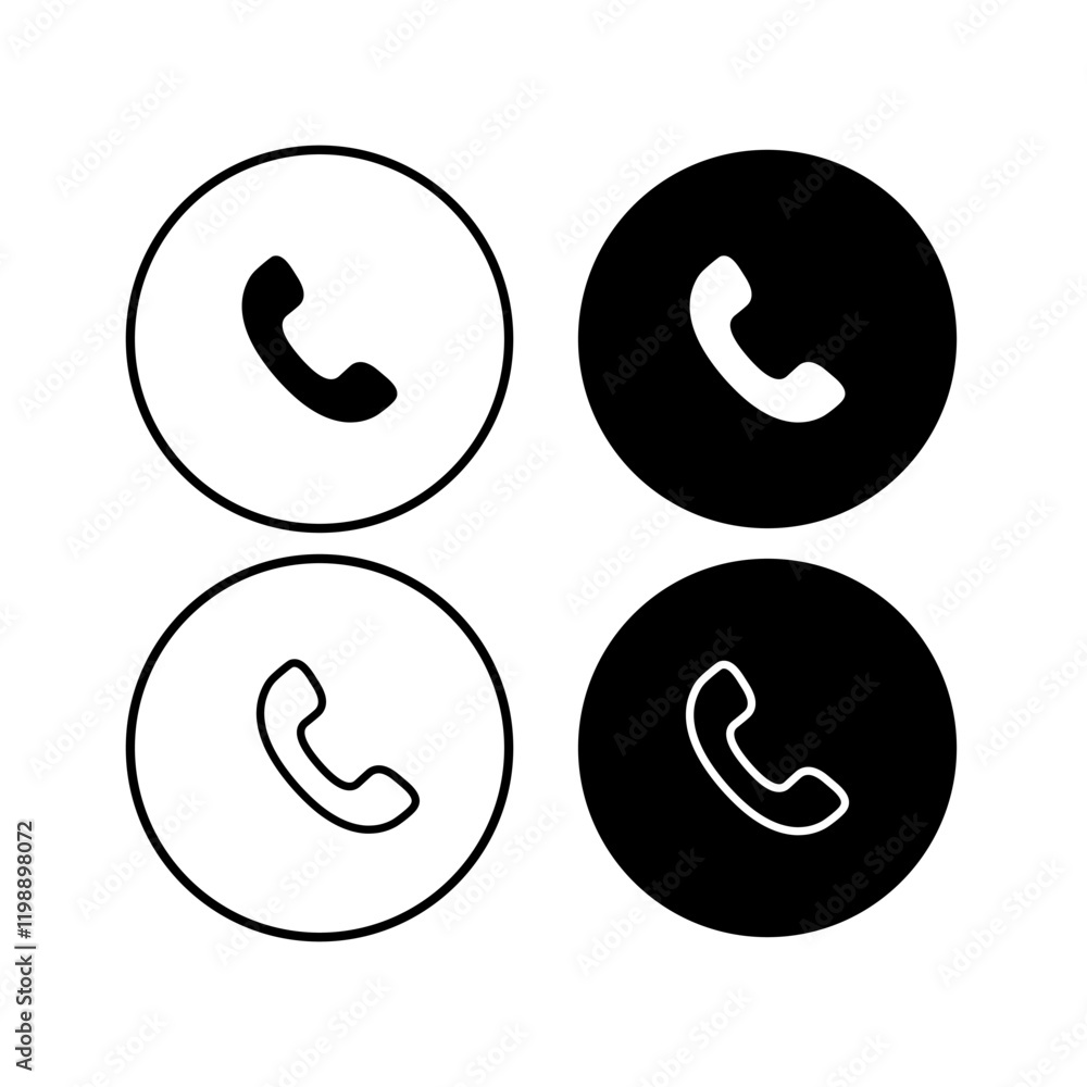 Phone icon buttons set. Call icons. Contact symbols Phone icon buttons set. Call icons. Contact symbols