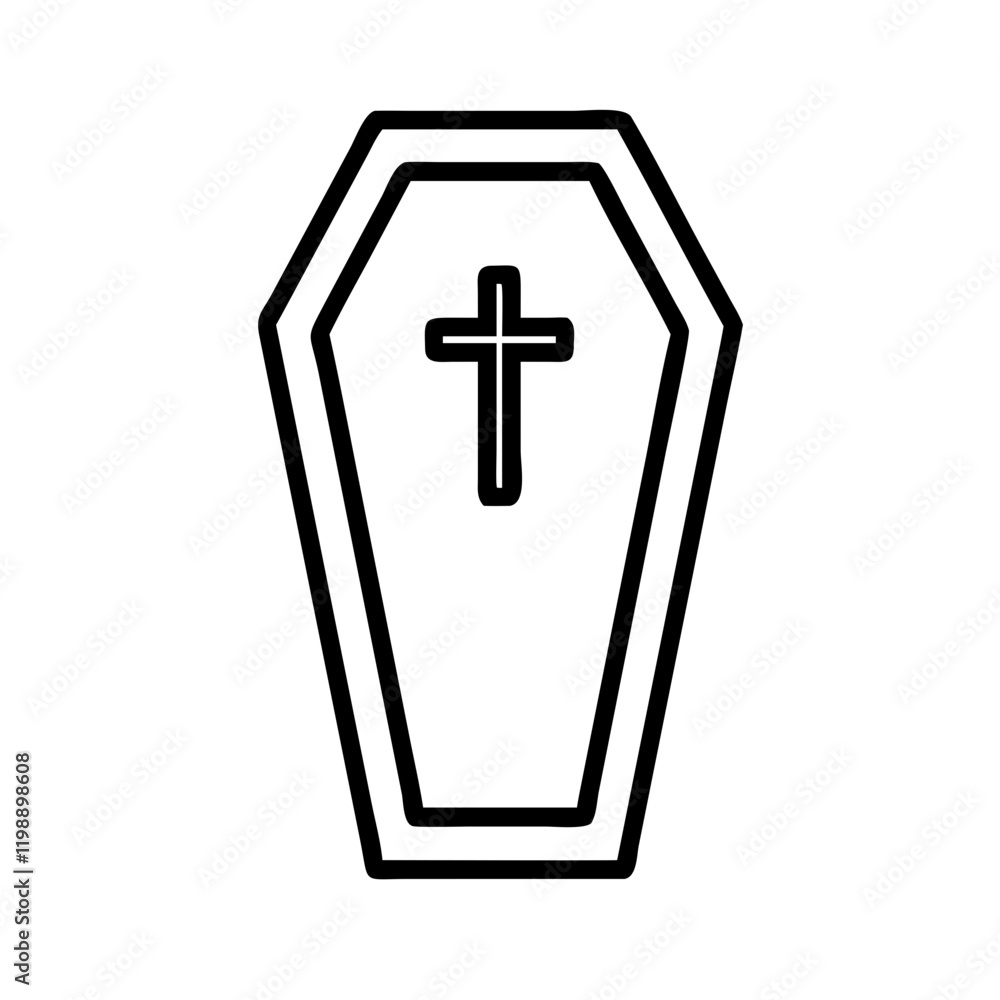 Black Coffin Icon with Black Cross on Transparent Background, Funeral Concept Black Coffin Icon with Black Cross on Transparent Background, Funeral Concept