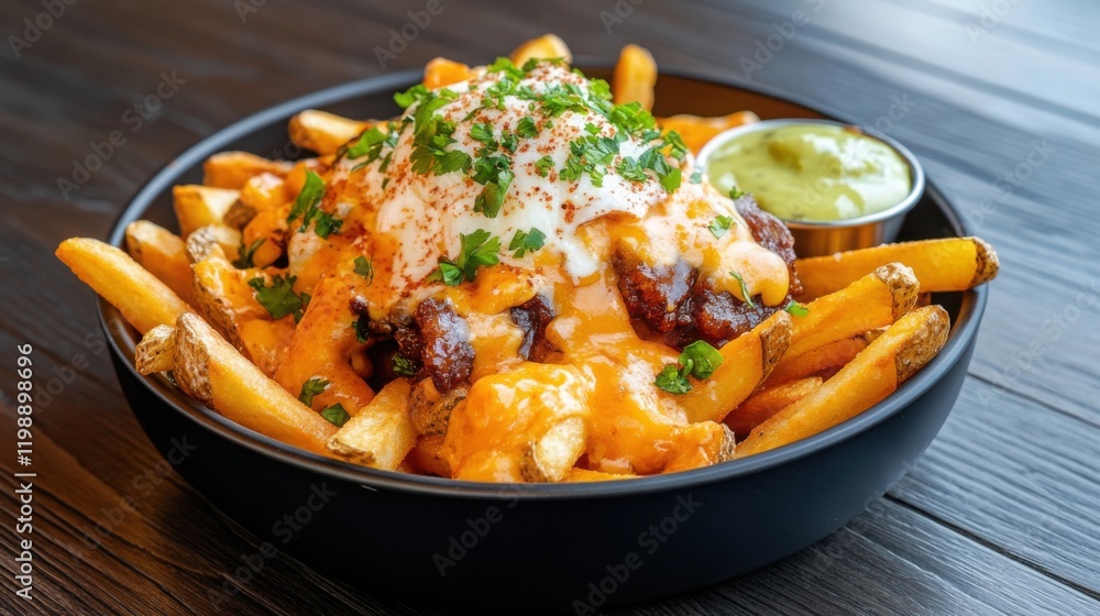 a Canadian poutine with crispy fries, cheese curds, and rich gravy, served hot and indulgent a Canadian poutine with crispy fries, cheese curds, and rich gravy, served hot and indulgent