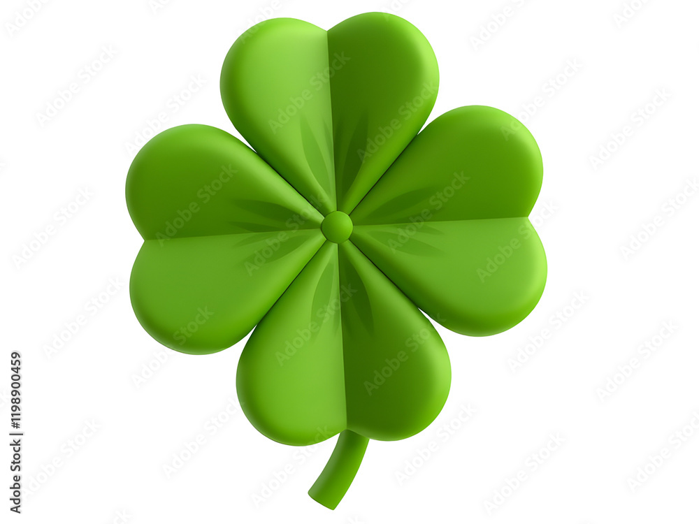 Fototapeta premium A green four-leaf clover rendered symbolizing good fortune and rarity