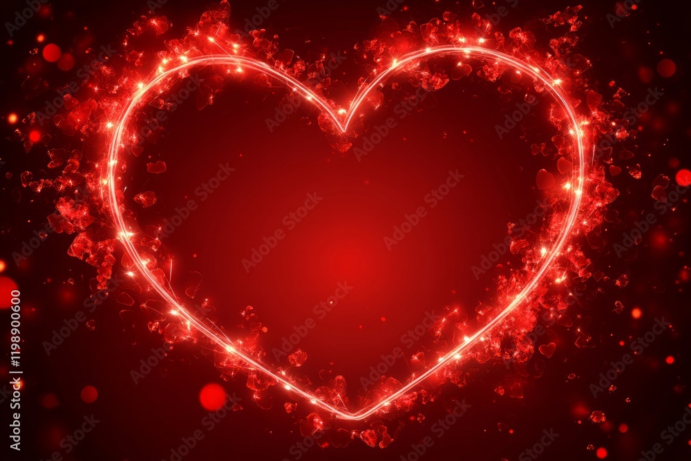 Frame in the shape of a glowing heart on a red background. Valentine's Day concept Frame in the shape of a glowing heart on a red background. Valentine's Day concept
