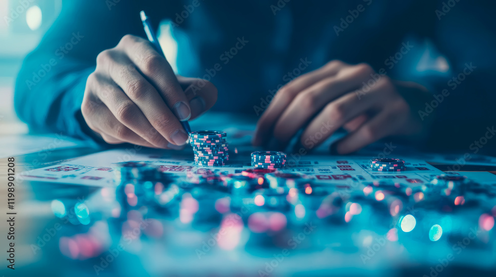 Person Counting Poker Chips at a Table Person Counting Poker Chips at a Table