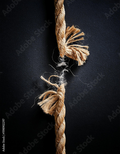Broken Rope Severed Fibers, Fragile Connection, End of Strength, Symbol of Failure, Loss of Unity, D