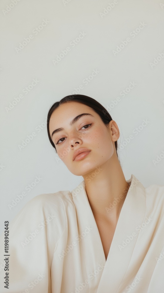 Minimalist Portrait of a Stylish Young Woman in Neutral Attire Minimalist Portrait of a Stylish Young Woman in Neutral Attire