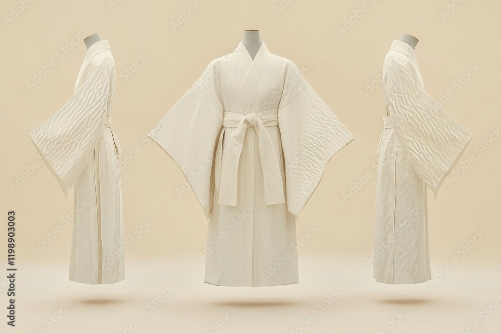 Elegant Off White Kimono Displayed From Multiple Angles Elegant Off White Kimono Displayed From Multiple Angles
